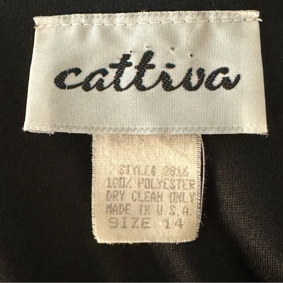 CATTIVA Vintage Crepe Embellished Black Formal Dress Long Sleeve - Picture 3 of 15